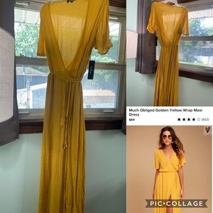 Lulu’s Much Obliged Golden Yellow Wrap Maxi Dress
